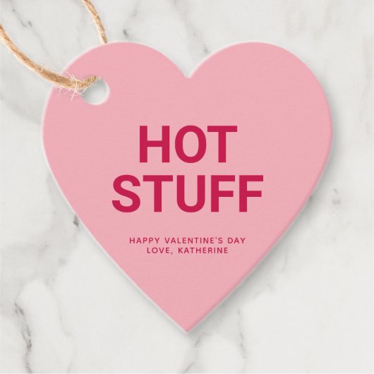 熱い物ピンクのハートおもしろいかわいいバレンタインデー フェイバータグ (正面)