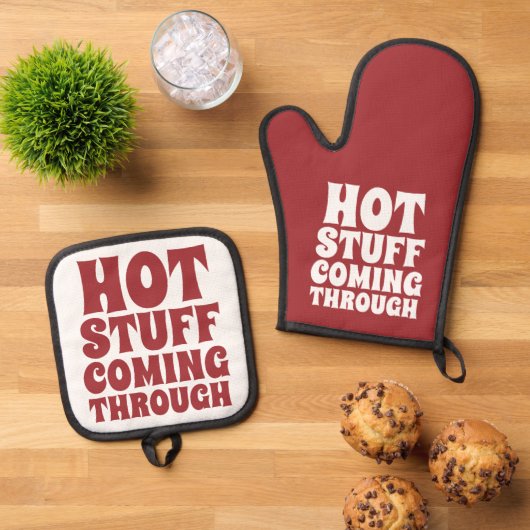 熱い物来のユーモア 鍋つかみ&鍋敷きセット (トップダウン)