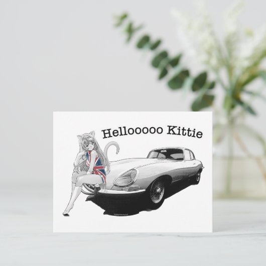 熱い猫ガールとEタイプのJag ポストカード (スタンド正面)