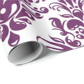熱い紫色および白くエレガントなダマスク織パターン ラッピングペーパー (ロールコーナー)
