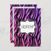 熱い紫色かピンクのシマウマのストライプなモノグラム 出欠カード (正面/裏面)