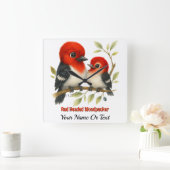 熱い赤毛頭のキツツキ スクエア壁時計 (ホーム)