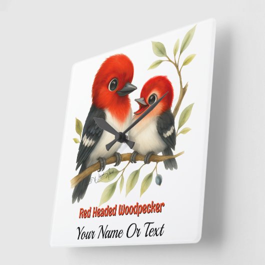 熱い赤毛頭のキツツキ スクエア壁時計 (傾斜)