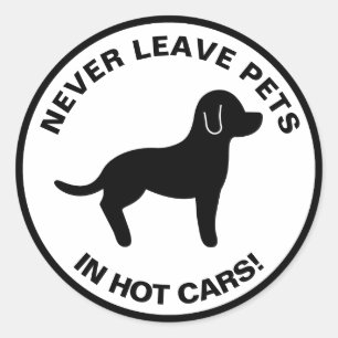 熱い車にペットを置き去りにしないで 文字と犬のイラスト ラウンドシール