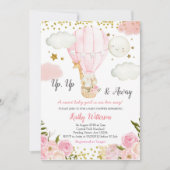 熱い風船のジャングル動物、少女のベビーシャワー 招待状 (正面)