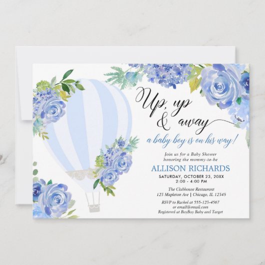 熱い風船を上に上げ、ボーイベビー遠くにシャワーを浴びる 招待状 (正面)