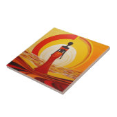 熱い黄色のオレンジ色の赤いアフリカの女性アート絵画ズ タイル (側面)