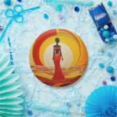 熱い黄色のオレンジ色の赤いアフリカの女性アート絵画ズ ペーパープレート (パーティー)