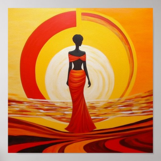 熱い黄色のオレンジ色の赤いアフリカの女性アート絵画ズ ポスター (正面)