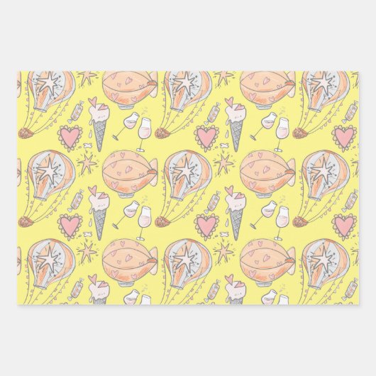 熱お洒落気球かわいいカップル愛の鳥 ラッピングペーパーシート (正面3)