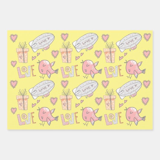 熱お洒落気球かわいいカップル愛の鳥 ラッピングペーパーシート (正面2)