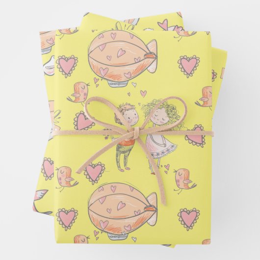 熱お洒落気球かわいいカップル愛の鳥 ラッピングペーパーシート (インサイチュ)