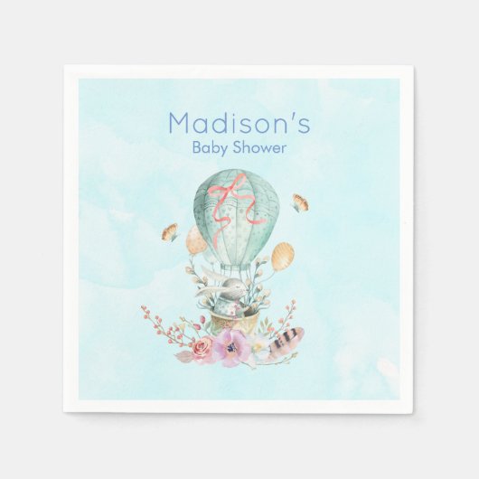 熱お洒落気球に乗るバニー スタンダードカクテルナプキン (正面)