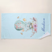 熱お洒落気球に乗るバニー ビーチタオル (正面)