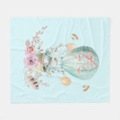 熱お洒落気球に乗るバニー フリースブランケット (正面(横))