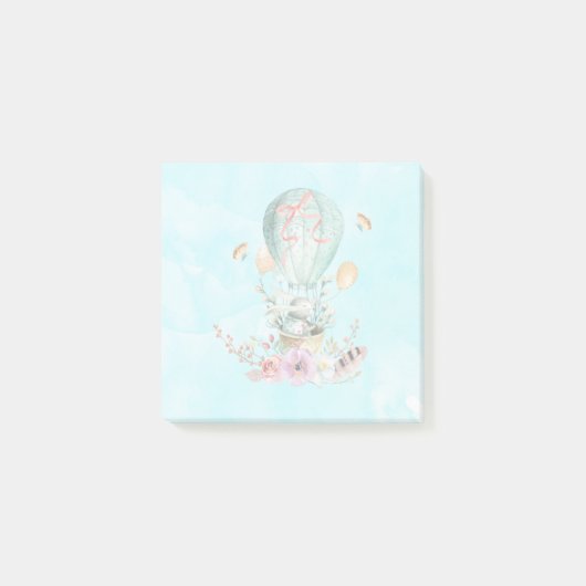 熱お洒落気球に乗るバニー ポストイット (正面)