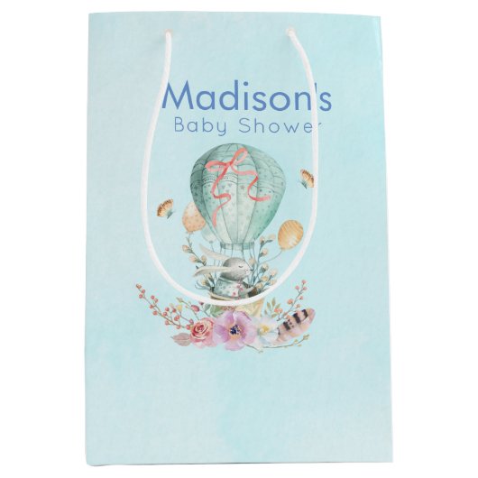 熱お洒落気球に乗るバニー ミディアムペーパーバッグ (正面)