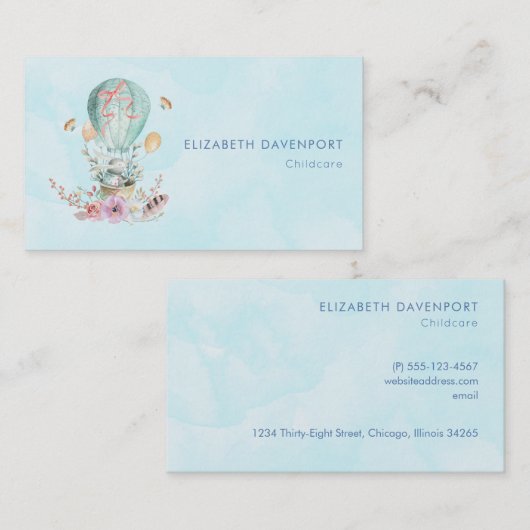 熱お洒落気球に乗るバニー 名刺 (正面/裏面)