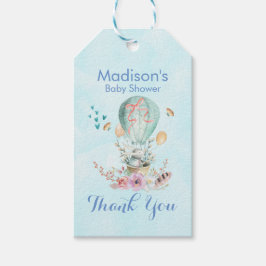 熱お洒落気球のシャワーに乗るバニー ギフトタグ