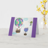 熱お洒落気球の中の猫 カード (黄色い花)