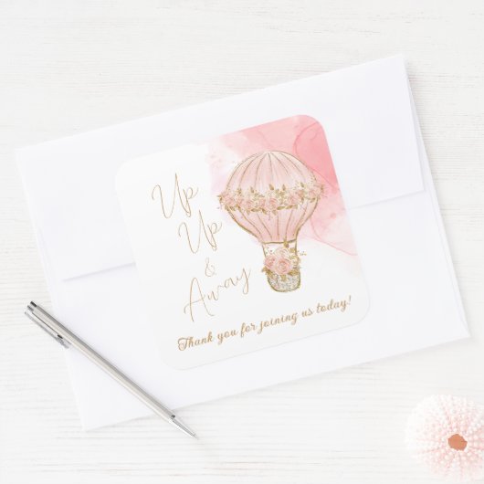 熱お洒落気球を上げ赤ん遠くにだシャワー スクエアシール (封筒)