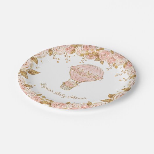 熱お洒落気球バラベビーシャワー ペーパープレート (アングル)