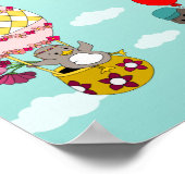 熱お洒落気球内の鳥イラストレーション ポスター (角)