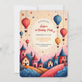 熱お洒落気球1日の誕生日パーティー 招待状 (正面)