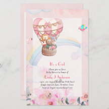 熱かわいらし気球の動物ベビーガールシャワー