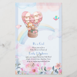 熱かわいらし気球の動物ベビーガールシャワー チラシ