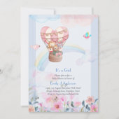 熱かわいらし気球の動物ベビーガールシャワー 招待状 (正面)