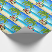 熱く明るいビーチでリラックスしているサンタ ラッピングペーパー (角)