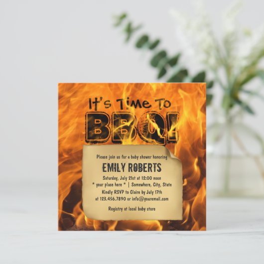 熱く非常に熱い火BBQのベビーシャワー招待状 招待状 (スタンド正面)