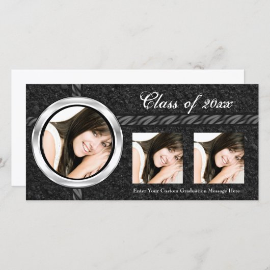 熱く黒い卒業の発表の写真カード 案内状 (正面/裏面)