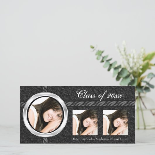 熱く黒い卒業の発表の写真カード 案内状 (スタンド正面)