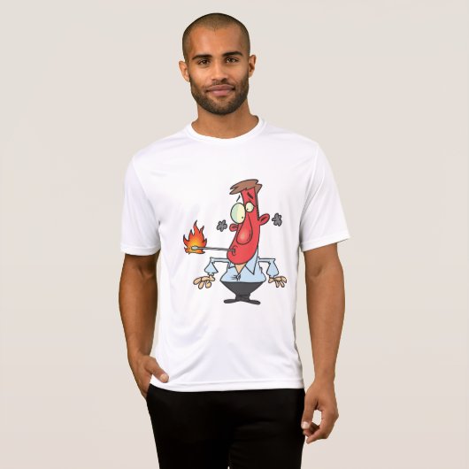 熱のある面白い真っ赤な顔の男性と体温計 Tシャツ (正面フル)