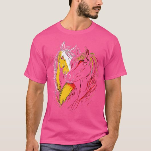 熱を帯びた二頭の馬 女性騎手 Tシャツ (正面)