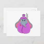 熱を測る体温計を持った象 ポストカード (正面/裏面)