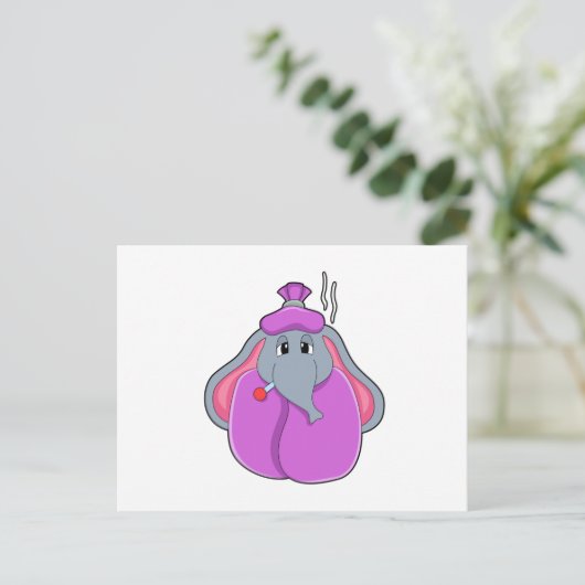 熱を測る体温計を持つ象 ポストカード (スタンド正面)