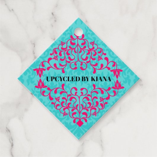 熱エレガントいピンクの渦巻きが盛りつるメッセージカード フェイバータグ (正面)