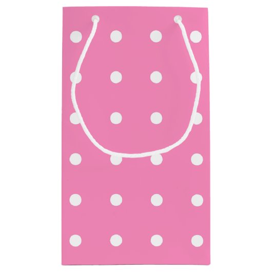 熱エレガントピンクの白水玉模様のパターン スモールペーパーバッグ (裏面)