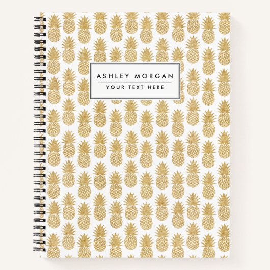 熱エレガント帯白色金ゴールドパイナップル ノートブック (正面)
