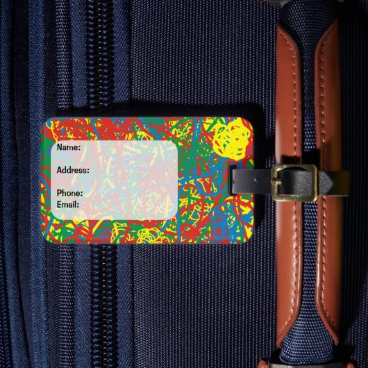 熱カラフルい混乱赤い青い緑の落書き ラゲッジタグ (正面インサイチュ4)