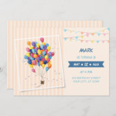 熱カラフル気球バースデーパーティー 招待状 (正面/裏面)