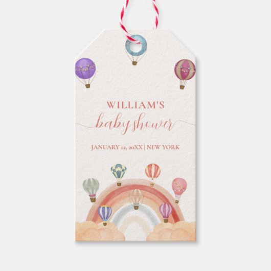 熱カラフル気球レインボーベビーシャワー ギフトタグ (正面)