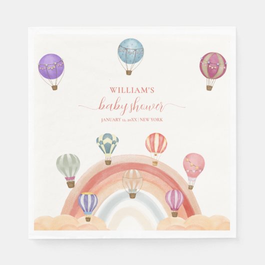 熱カラフル気球レインボーベビーシャワー スタンダードランチョンナプキン (正面)