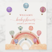 熱カラフル気球レインボーベビーシャワー ワインラベル (シングルラベル)