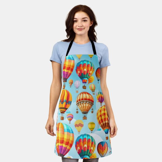 熱カラフル飛んでいる気球 エプロン (着用した状態)