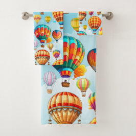 熱カラフル飛んでいる気球 バスタオルセット