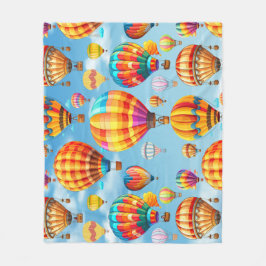 熱カラフル飛んでいる気球 フリースブランケット